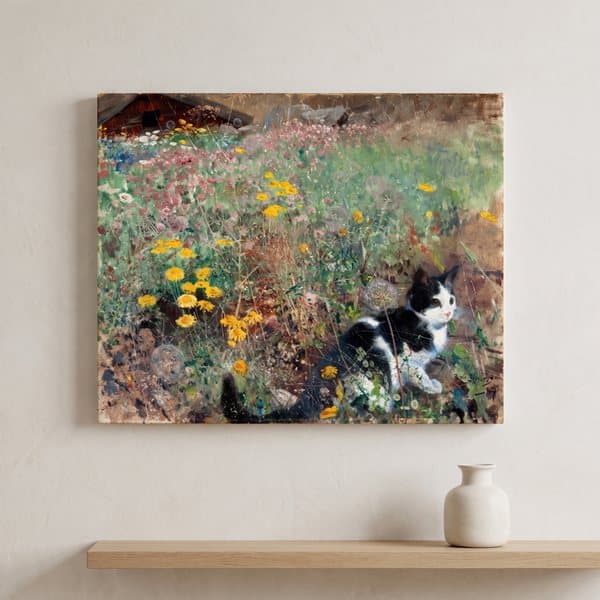 Katt på blomsteräng av Bruno Liljefors - Canvas Art - 1