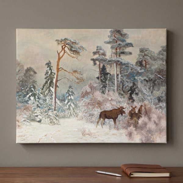 Älgar i vinterlandskap av Bruno Liljefors - Canvas Art - 1